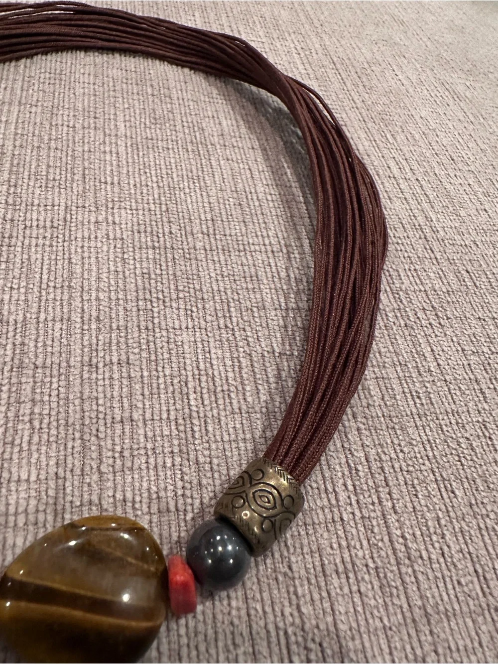 Silpada Brown Cord Necklace with Natural Stones and Sterling Silver and Brass
